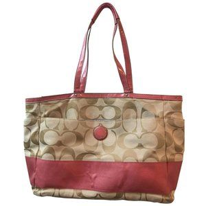 COACH XL Cream Pink Jacquard Fabric Shoulder Bag